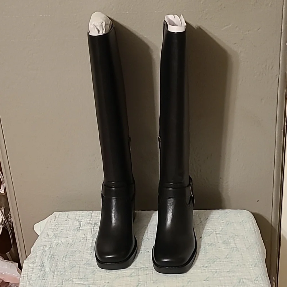 Nine West Koop 3 women's size 5.5M Faux Leather tall knee-high boots NIB Black - Picture 3 of 10